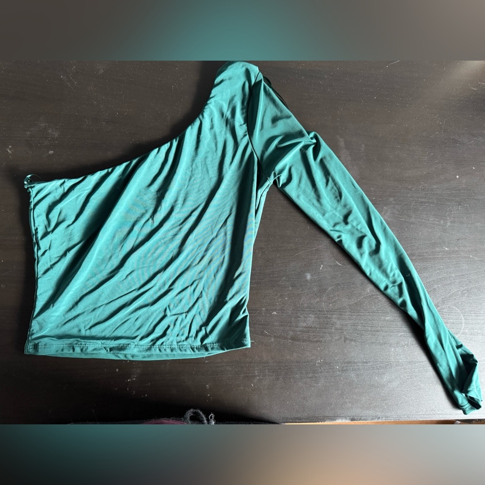 Emerald green One-Shoulder Top